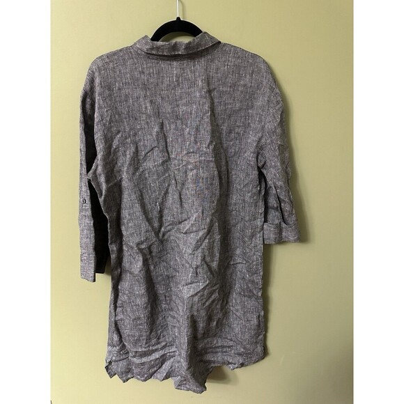 Talbots Haven Well Within Dark Gray Linen Dress Size L Roll Tab Short Sleeve - Picture 7 of 10